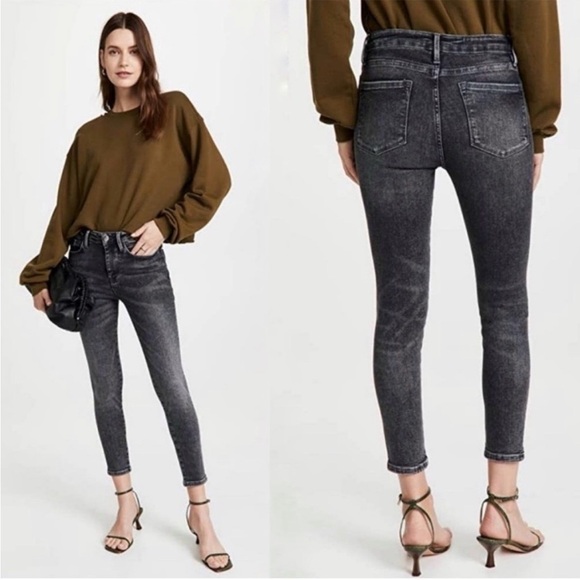NWT Frame Le One Skinny Jeans In Hughes Black Mid Rise - Picture 1 of 5
